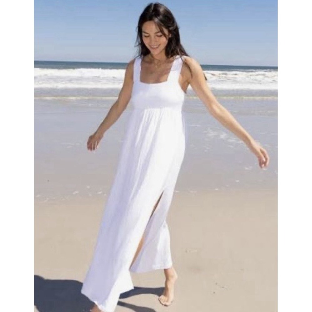 Natural Life Tricia Maxi Dress Women's Large White Side Slit Resort Gauze Beach